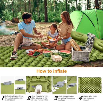 Double Camping Air Mattress with Pillow - Waterproof, Inflatable Sleeping Pad for Nature Hikes