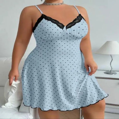 XL-5XL Plus Size Lace Nightgown - V-Neck Knee-Length Suspender Sleepwear for Women