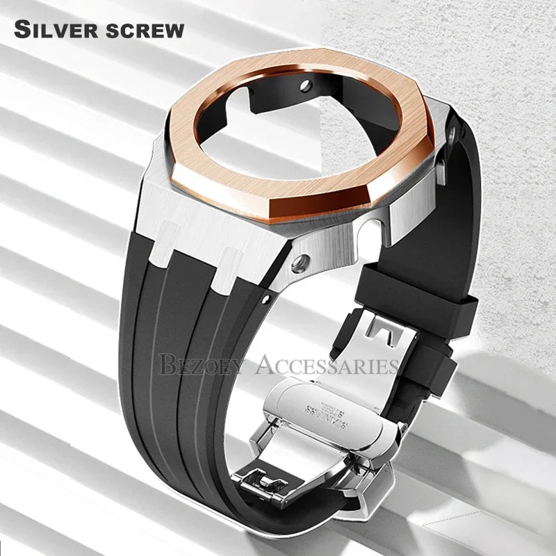 GEN4 Casioak GA2100 Mod Kit – Stainless Steel Case, Bezel, and Rubber Strap Replacement for G-SHOCK GA2100/GA2110