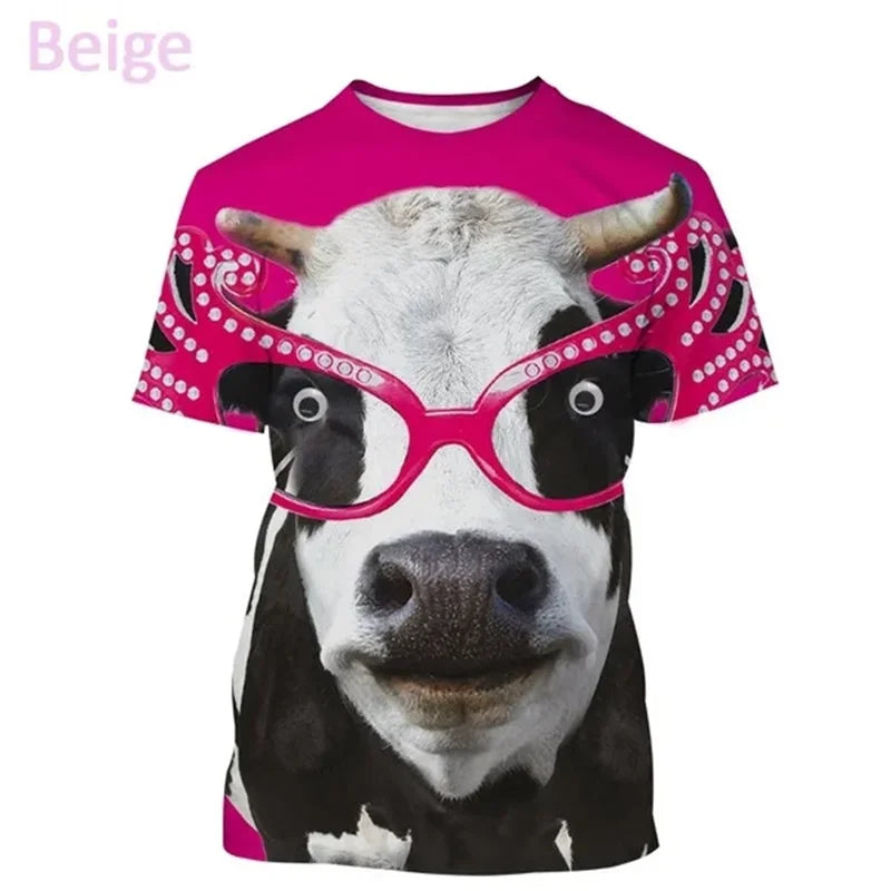 3D Cow Graphic T-Shirt - Funny Retro Unisex Summer Streetwear Tee