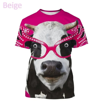 3D Cow Graphic T-Shirt - Funny Retro Unisex Summer Streetwear Tee