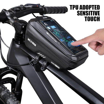 WILD MAN EVA Bicycle Front Beam Bag - Rainproof Touch Screen Phone Holder for Mountain Bike Riding
