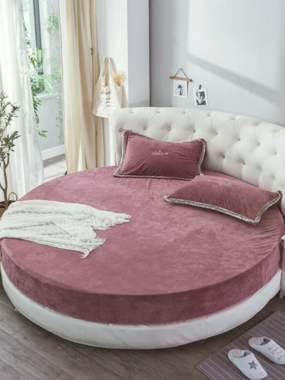 Coral Velvet Round Bed Sheet - Soft Flannel Winter Fitted Sheet for 200-220cm Round Beds, Pillowcase Not Included