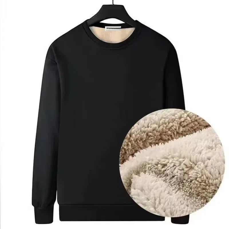 Men’s Autumn Winter Fleece Lined Long Sleeve Shirt – Warm Plush Casual Base T-Shirt, Korean Fashionable Top