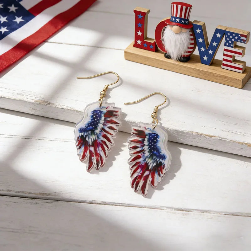 Independence Day Patriotic Earrings - Acrylic American Flag Style Jewelry for Holiday Events