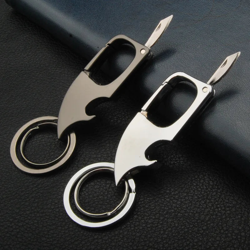 Creative Multifunctional Keychain for Men: Carabiner Buckle with Bottle Opener, Detachable Knife - Unique Design, Portable Keyring Accessory
