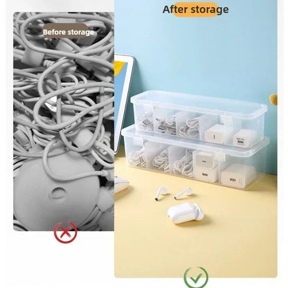 Transparent Cable Organizer Box with Lid – Dustproof Data Cable and Card Storage Case for Home and Office