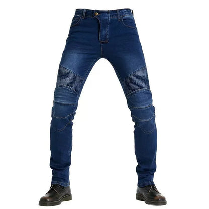 Men's Embroidery Motorcycle Jeans – Protective Gear with Belt, Motocross Pants for Driver License Test & Riding