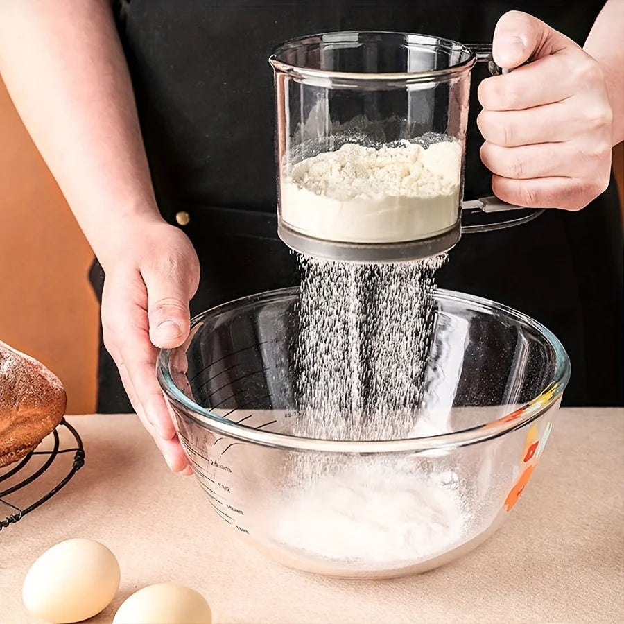 Semi-Automatic Hand Press Flour Sifter – Transparent Non-Stick Baking Tool for Kitchen