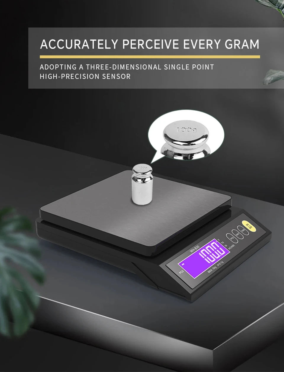 5kg/0.1g and 10kg/1g Digital Electronic Kitchen Scale, LCD Display, Fully Waterproof Stainless Steel Weighing Tool for Baking
