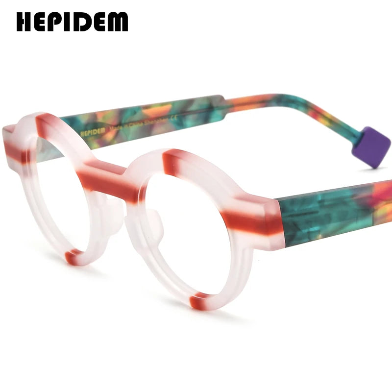 FONEX HEPIDEM Acetate Eyeglass Frames - Retro Round Vintage Eyewear for Men & Women
