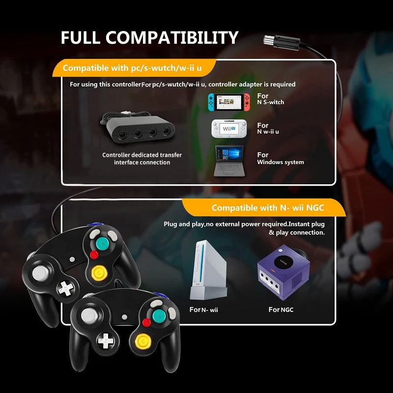 USB Wired Game Controller for Nintendo Switch, GameCube NGC/GC Port, PC – Switch Gaming Accessory