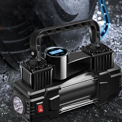 12V 150PSI Mini Air Compressor – Dual Cylinder Heavy Duty Tire Inflator with LED Light, Car Electric Pump