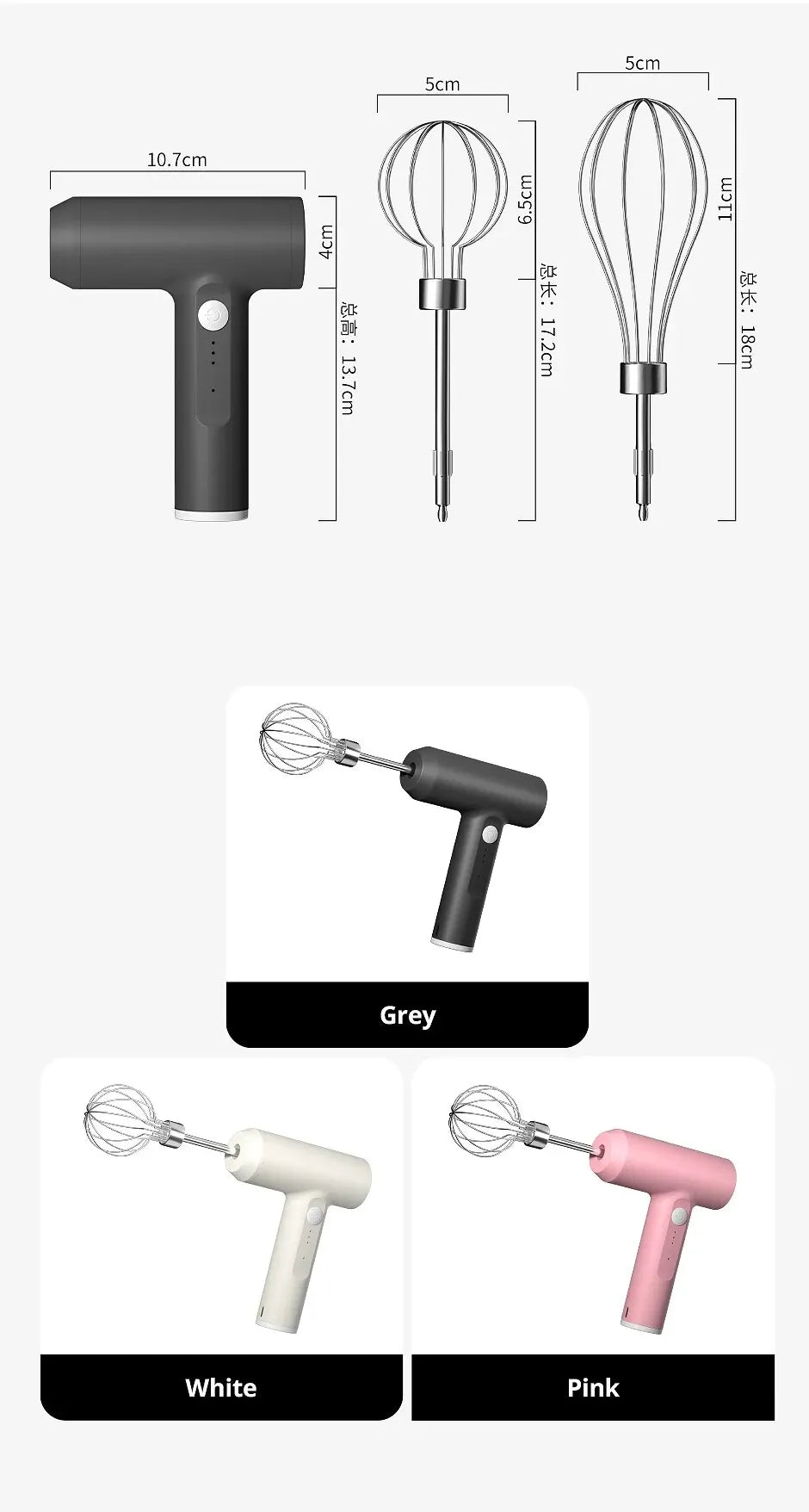 Wireless Electric Handheld Mixer – 3-Speed Portable Egg Beater for Baking, Dough & Cream