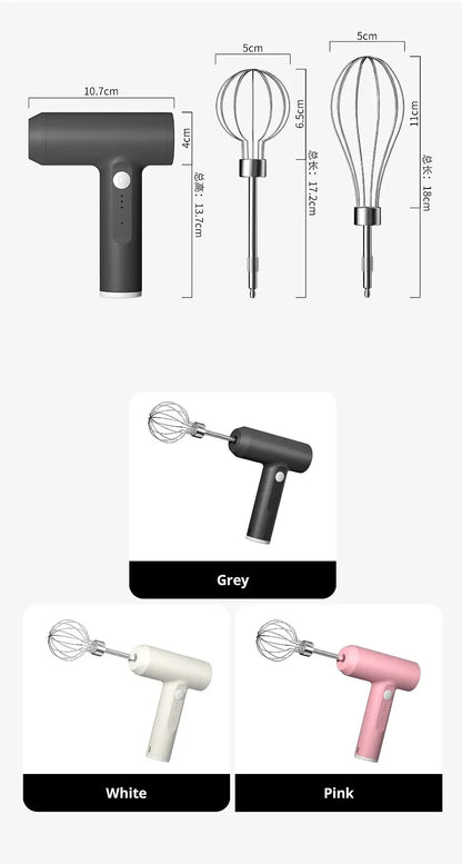 Wireless Electric Handheld Mixer – 3-Speed Portable Egg Beater for Baking, Dough & Cream