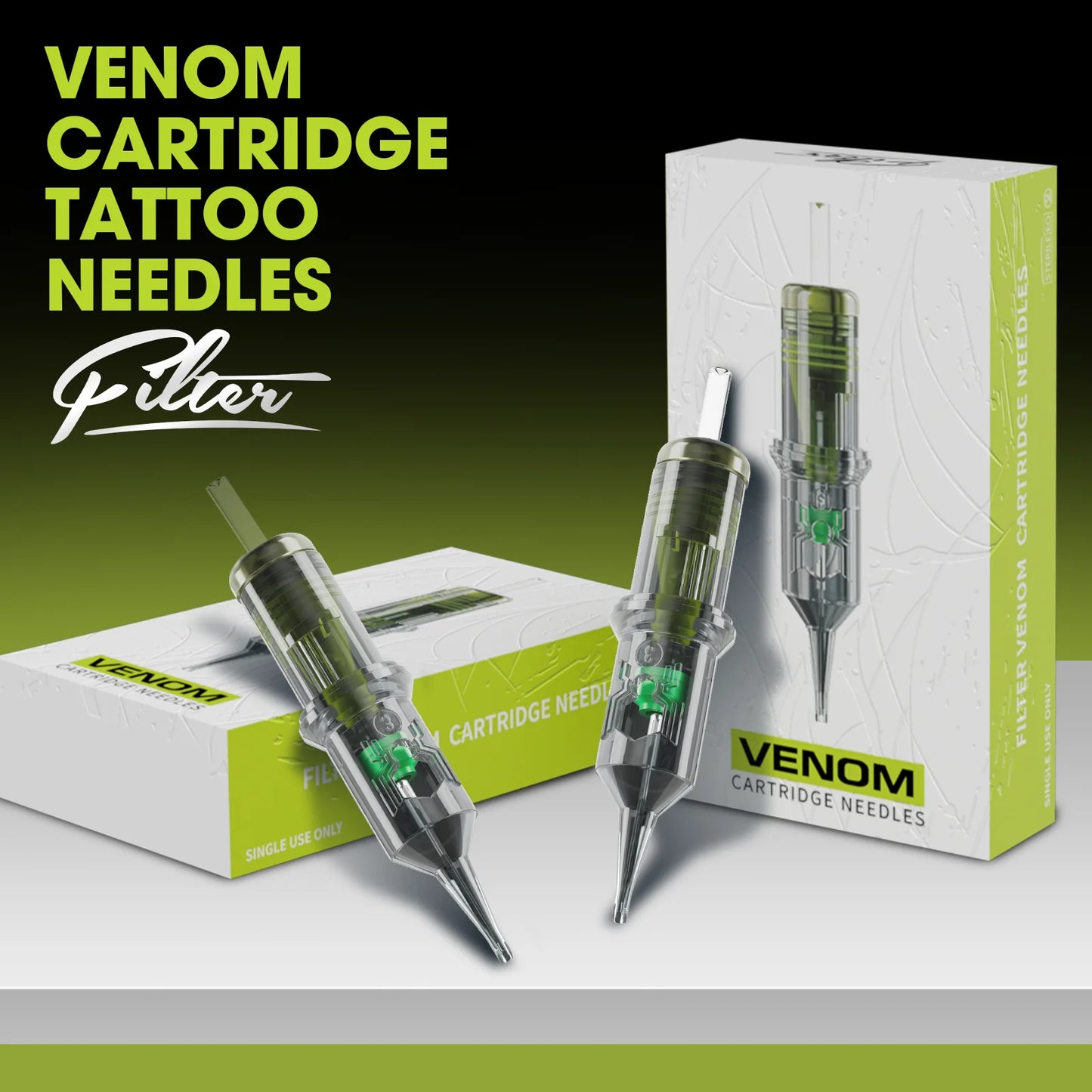 EZ Filter Venom Disposable Tattoo Needles – 0.30mm/0.35mm Round Shader & Liner RM MC for Tattoo Machine Pen