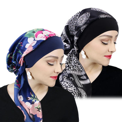 Women’s Printed Pre-Tie Headscarf – Elastic Turban & Chemo Hair Loss Head Wrap Bandana