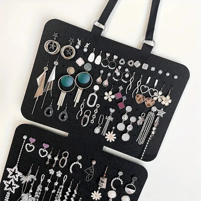 Foldable Felt Jewelry Organizer – 5-Tier Wall Hanging Earring & Pendant Display with Storage for Necklaces and Bracelets