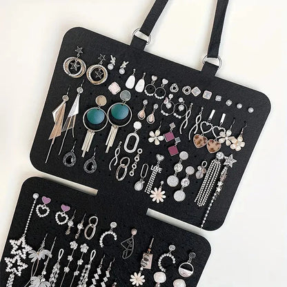 Foldable Felt Jewelry Organizer – 5-Tier Wall Hanging Earring & Pendant Display with Storage for Necklaces and Bracelets