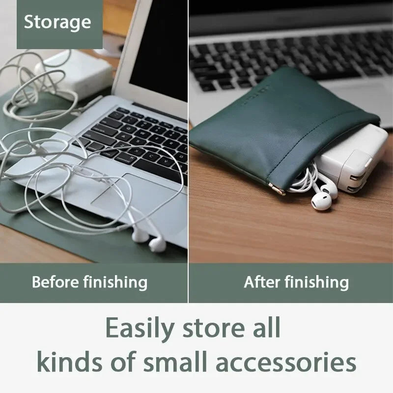 PU Leather Storage Bag - Waterproof Portable Organizer for Earphones, Charging Cables, Cosmetics, Lipstick & Jewelry