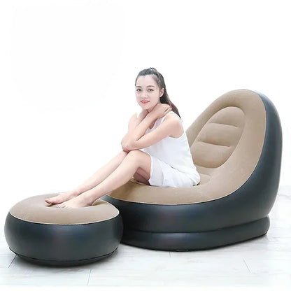 Inflatable Leisure Bean Bag Sofa – Foldable Lazy Recliner for Outdoor, Tatami & Bedroom Use, Fluffy Seat & Footstool