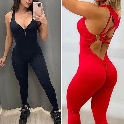 2024 Women’s Gym & Yoga Set – One-Piece Cup Jumpsuit with Long Pants for Workout, Fitness & Activewear