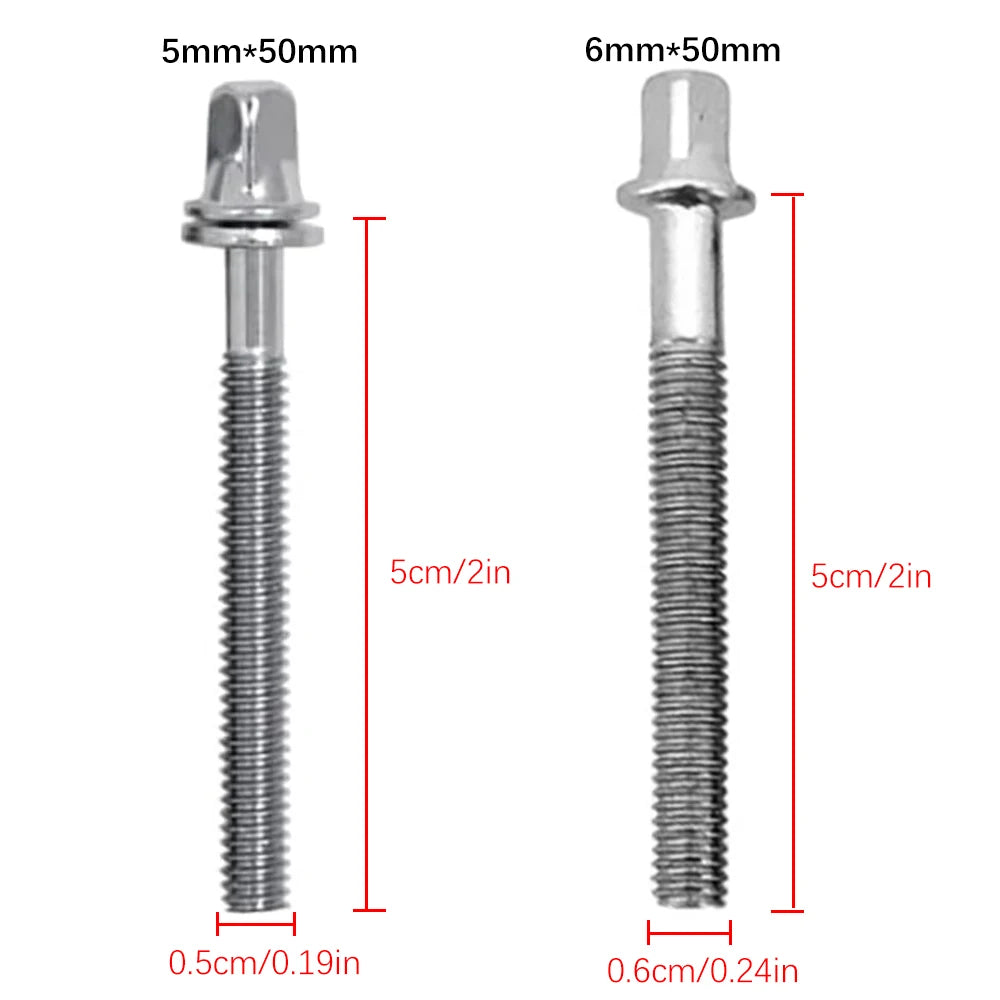 2" Tension Rods for Drums – 6/12pcs 5mm & 6mm Stainless Steel Drum Screws
