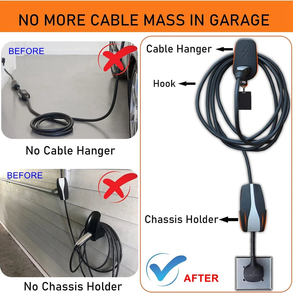Car Charging Cable Mount for Tesla Model 3/Y/S/X - Wall Mount with Chassis Bracket & Connector Charger Holder