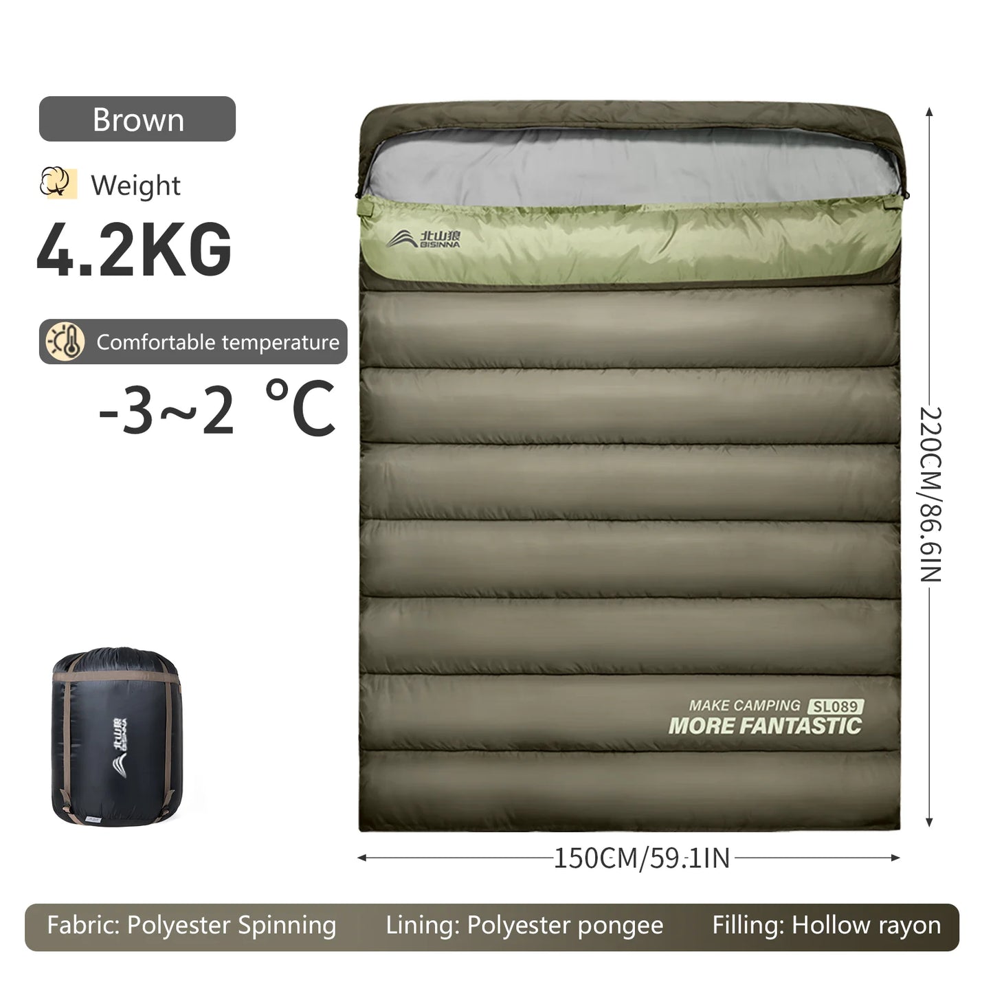 BSWOLF 2-Person Four Seasons Camping Sleeping Bag – Portable Winter Outdoor Travel & Hiking Bag