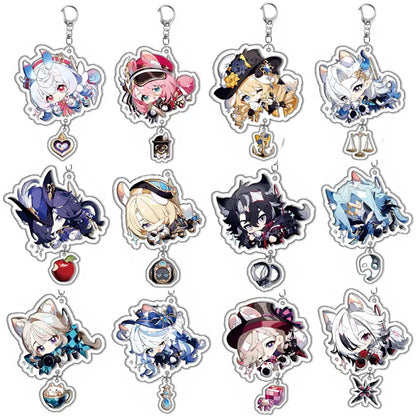 Genshin Impact Anime Keychain – Fontaine & Natlan Characters Sigewinne, Charlotte, Navia, Neuvillette & Clorinde Freminet