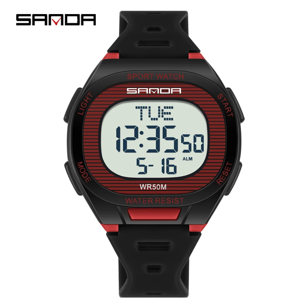 SANDA 2195 Square Digital Watch - Multifunction Waterproof LED Sports Wristwatch for Students