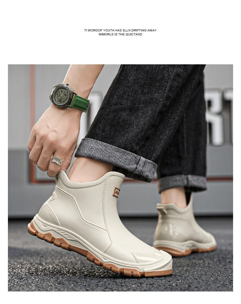 Men’s Waterproof Rain Shoes – Thickened Warm Rubber Short Boots for Work, Fishing & Kitchen Use