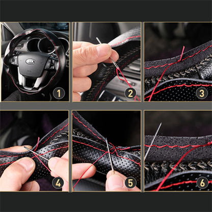 Leather Car Steering Wheel Cover - DIY Braid Design, Universal 38cm Auto Steering Wheel Case