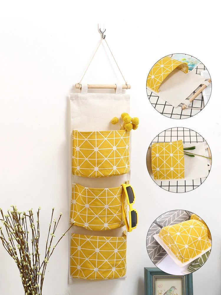 3-Pocket Hanging Wall Organizer — Waterproof Closet Storage Bag with Bear & Flamingo Design for Home Decor and Sundries
