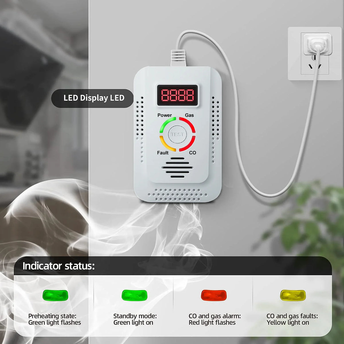 2-in-1 Natural Gas & Carbon Monoxide Detector - LPG, Methane & CO Leak Monitor for Kitchen Safety