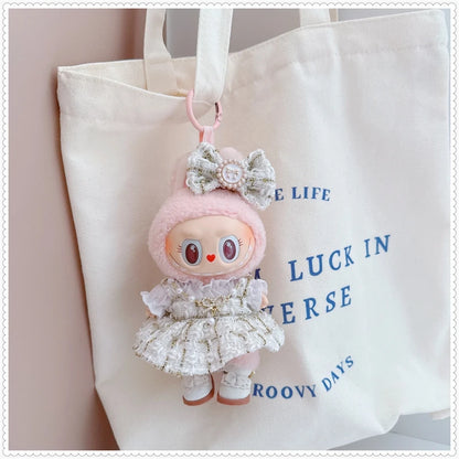 Labubu Doll Accessories — 17cm Luxury Woolen Shawl Suit & Skirt Set with Messenger Bag & Loafers