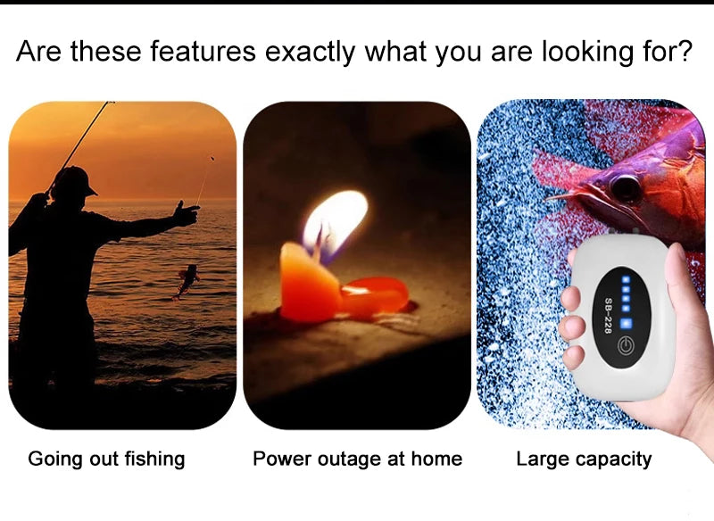 4800mAh USB Aquarium Air Pump - Portable & Ultra Silent Fish Tank Compressor for Indoor/Outdoor Use