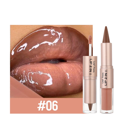 Double-Ended Lip Liner and Gloss Set - Tapered Lip Contour Pencil with Mirror, Plumping Crystal Lip Glaze, and Red Lip Tint