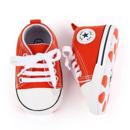 Baby Canvas Sports Sneakers - Newborn Boys and Girls First Walkers, Anti-Slip Star Print Toddler Shoes
