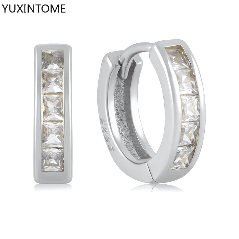 925 Sterling Silver White Zircon Hoop Earrings for Women – Fashion Geometric Crystal Silver Earrings Fine Jewelry Elegant Daily Wear Jewelry