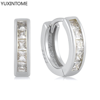 925 Sterling Silver White Zircon Hoop Earrings for Women – Fashion Geometric Crystal Silver Earrings Fine Jewelry Elegant Daily Wear Jewelry