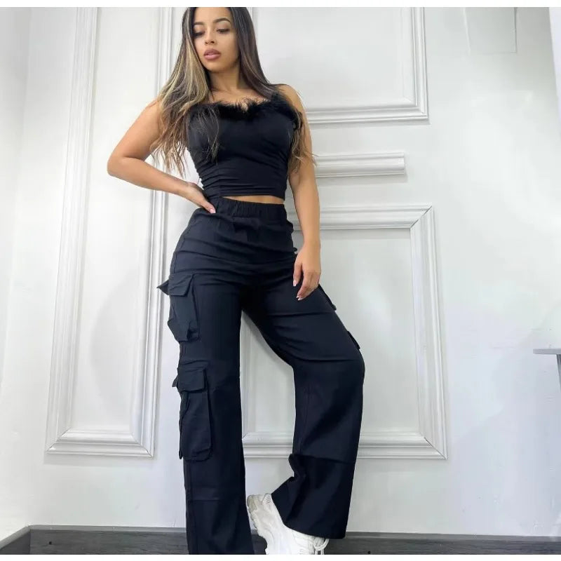Women’s Straight Cargo Pants – High Waist Baggy Trousers, Wide Leg Y2K Streetwear with Pockets, Casual Vintage Fashion