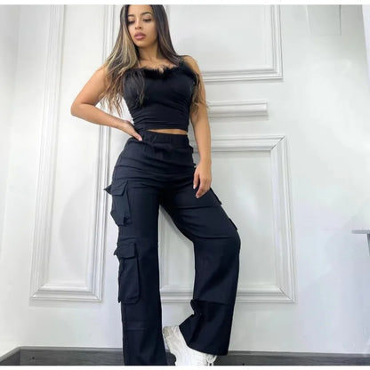 Women’s Straight Cargo Pants – High Waist Baggy Trousers, Wide Leg Y2K Streetwear with Pockets, Casual Vintage Fashion