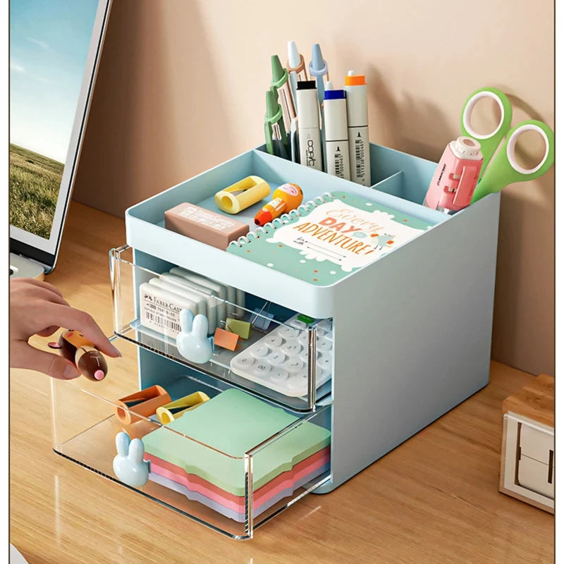 Small Desk Organizer with Drawer - Desktop Storage Box for Makeup, Pens, Business Cards, Phone & Stationery