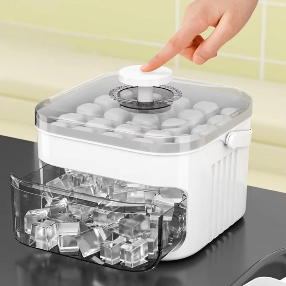 50 Cube Ice Maker Tray - Double Layer Refrigerator Ice Mold with Easy Press Cap & Kitchen Ice Storage Container