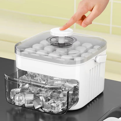 50 Cube Ice Maker Tray - Double Layer Refrigerator Ice Mold with Easy Press Cap & Kitchen Ice Storage Container