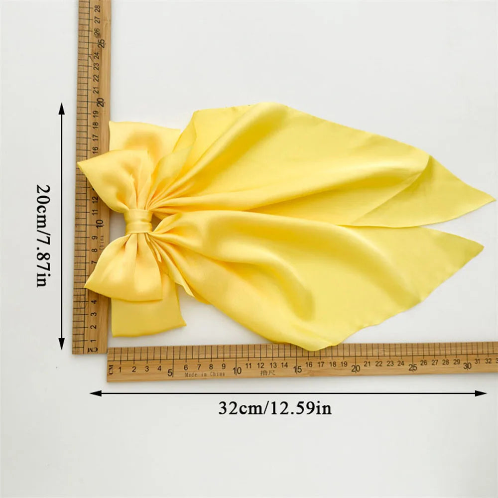 Ladies Satin Oversized Ribbon Bow Hair Clip – White, Pink, Red, Blue, Black, Long Tail Spring Clip for Ponytail Hair Accessories