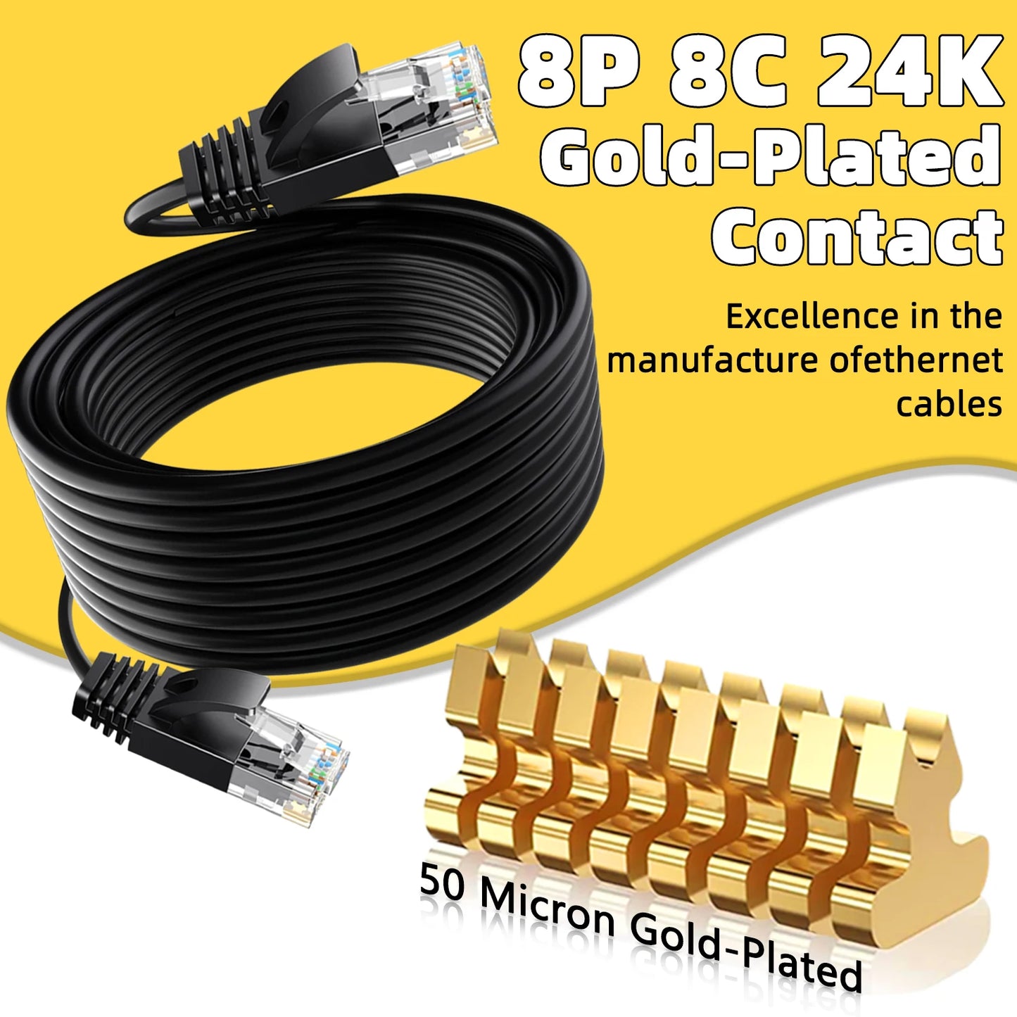 Ultra Slim Cat6A Ethernet Cable – 10Gbps 550MHz UTP LAN Patch Cable for Router & Modem