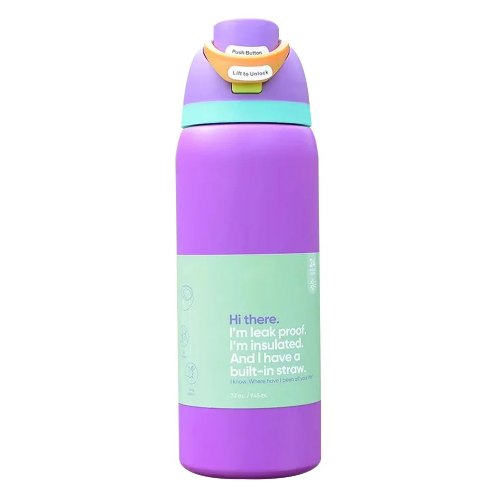 32oz Vacuum Insulated Stainless Steel Water Bottle with Straw – Thermal Cup for Outdoor Sports, Camping & Hiking