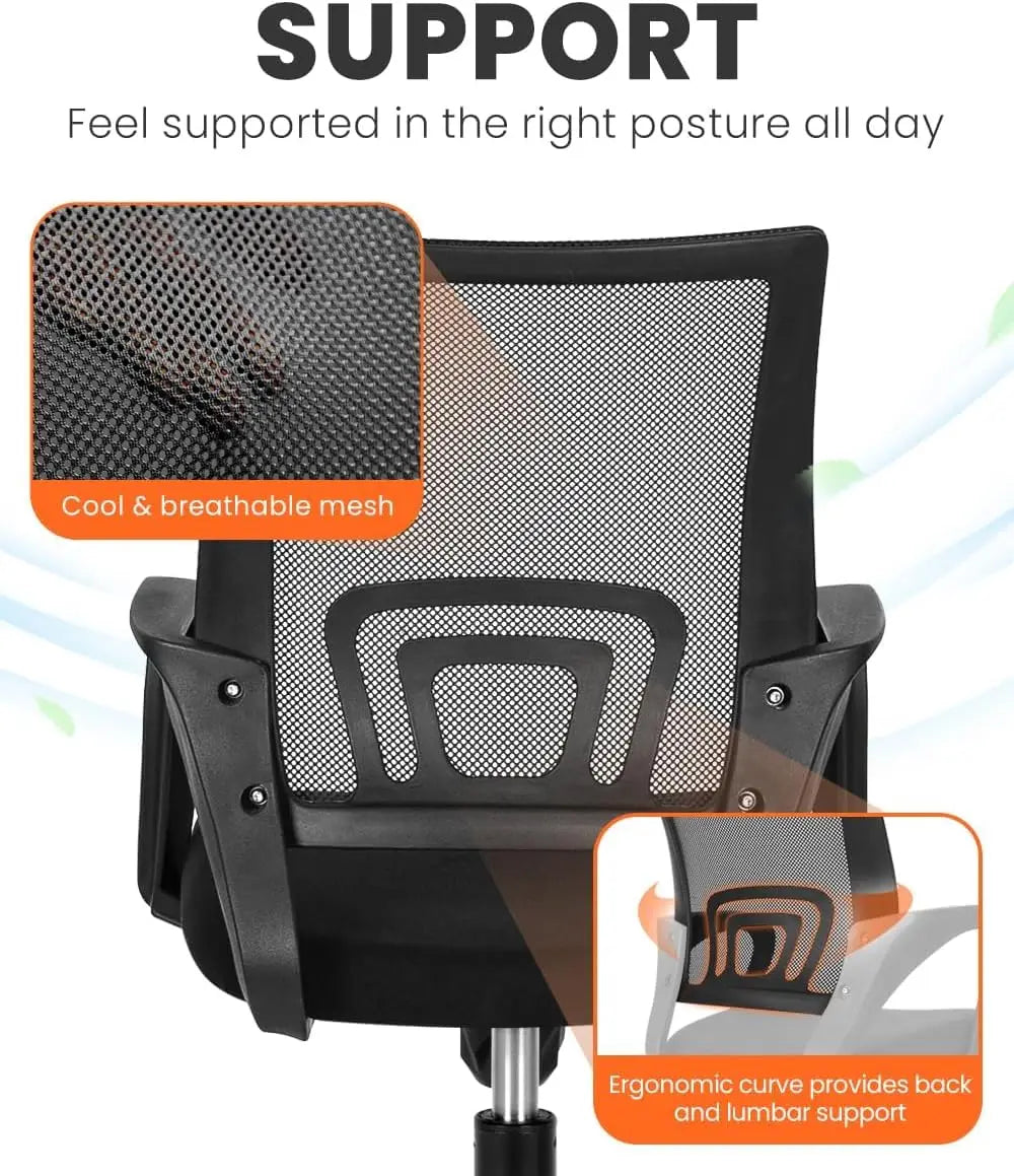 Ergonomic Office Chair – Mid Back Desk Chair with Lumbar Support, Mesh Cushion, Adjustable Swivel & Rolling for Home & Gaming